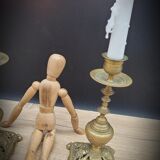 Duo worked brass candle holders