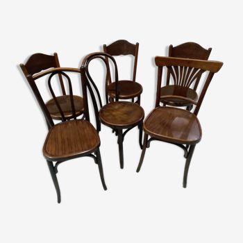 Suite de 6 chaises de bistrot J&J Kohn ,Thonet,Fischel dépareillées 1920