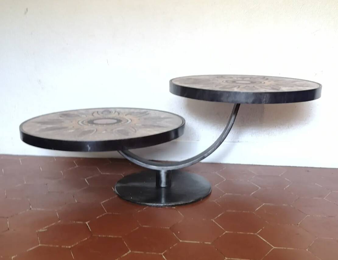 Table basse double plateau lave émaillée DS Picard / Monsan Picard vintage