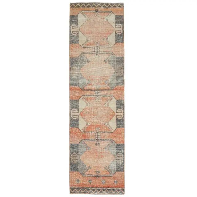 Vintage Turkish Hand-Knotted Wool Cotton Orange Runner Rug 83x305