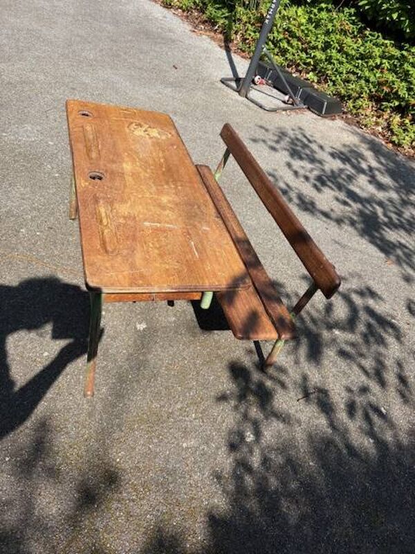 ancien bureau d'écolier / pupitre 2 places enfant / vintage