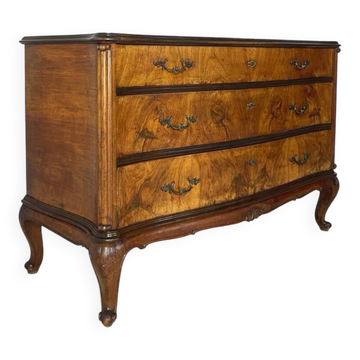 Italian art deco burl walnut chest of drawers, 1940s/50s