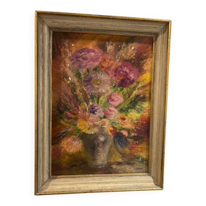 Huile sur toile, bouquet,