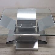 Square Coffee Table In Steel And Glass, Italy 1970s