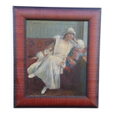 Old painting Art Deco woman sitting oil on canvas Louis Demailly