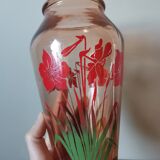 Daffodil screen-printed pink molded glass vase