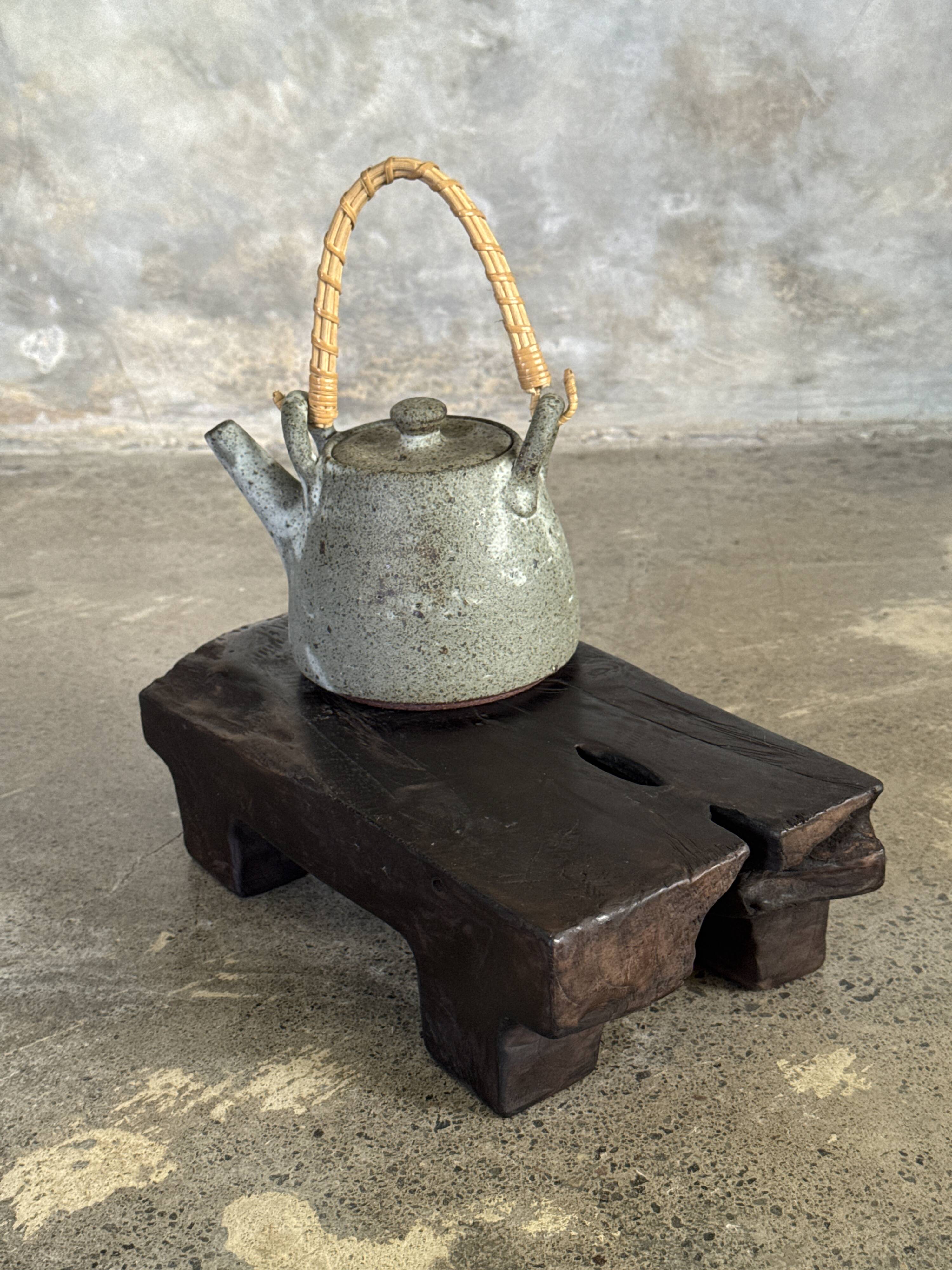 Small stool, black solid teak accent stool wabi-sabi L30 W8.5 H6.