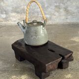 Small stool, black solid teak accent stool wabi-sabi L30 W8.5 H6.