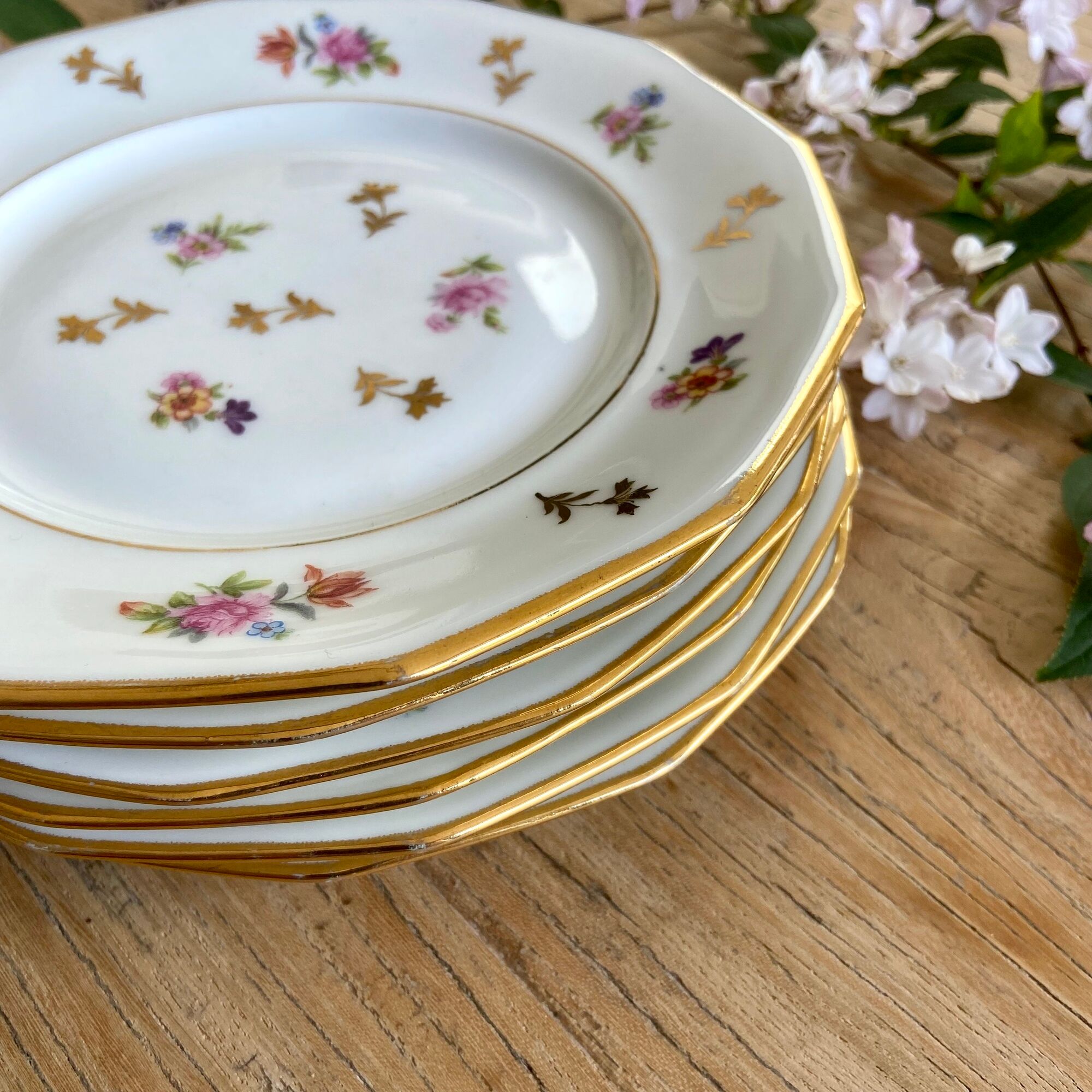 6 dessert plates porcelain france vintage