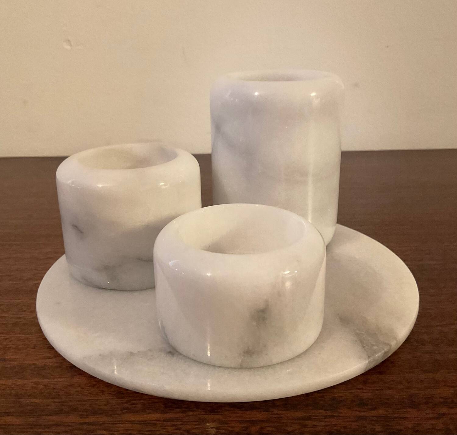 Set of 3 vintage candlesticks in white marble