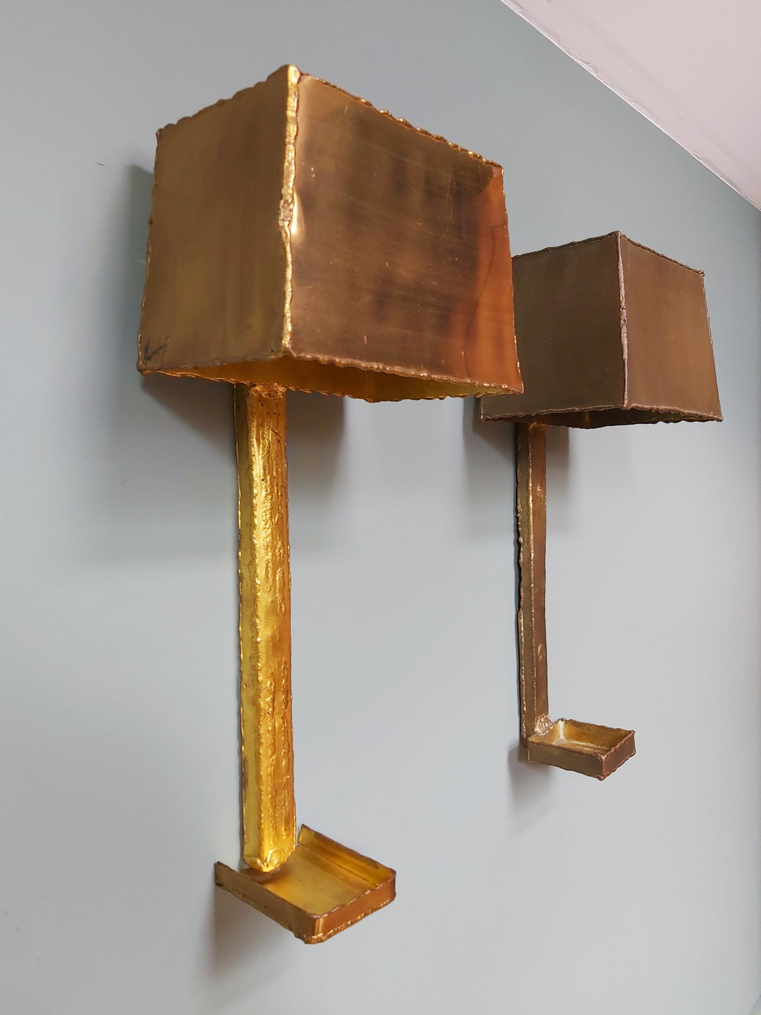 Pair of brass wall lamps, Paul Moerenhout, 70s