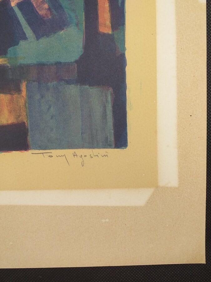 Original color lithograph Toni Agostini, still life