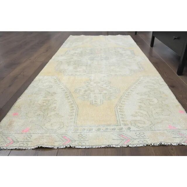 Vintage Turkish Oushak Handmade Wool Cotton Orange Runner Rug 95x224