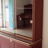 Crédence ou bibliothèque à deux sections recouverte de similicuir couleur Bordeaux