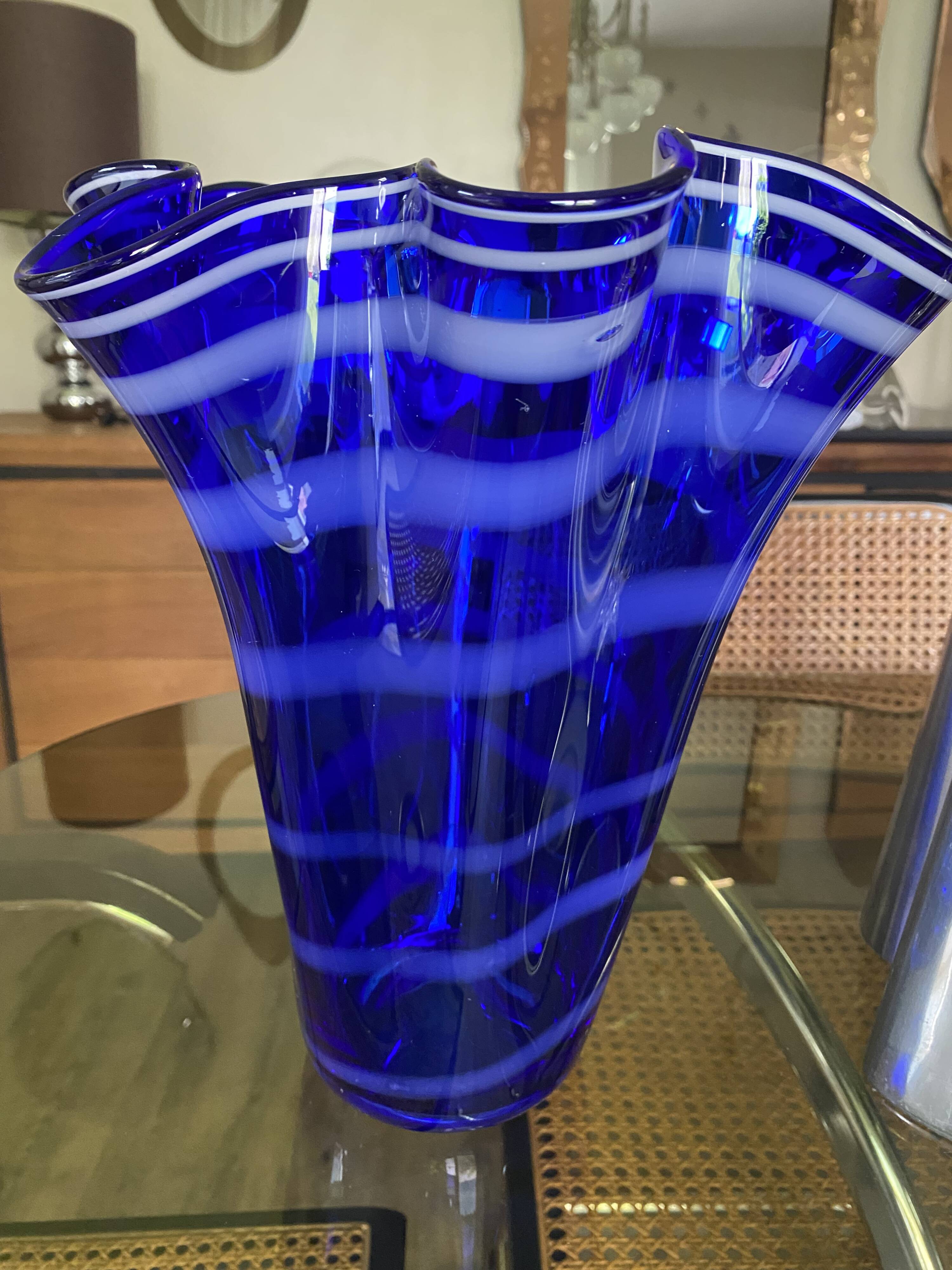 cobalt blue handkerchief vase