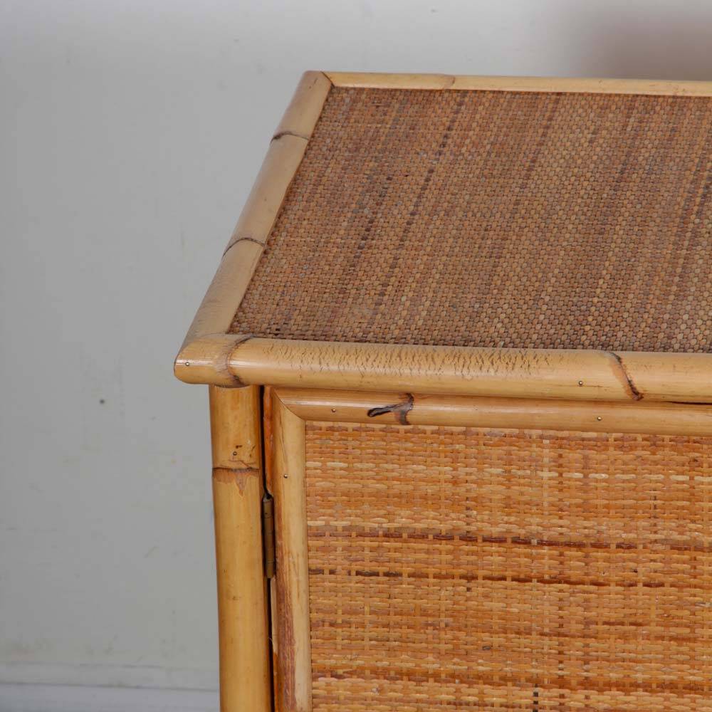 Vintage wicker, bamboo and brass chest of drawers by Dal Vera, 1970.