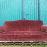 Red velvet sofa English style Chippendale 1950