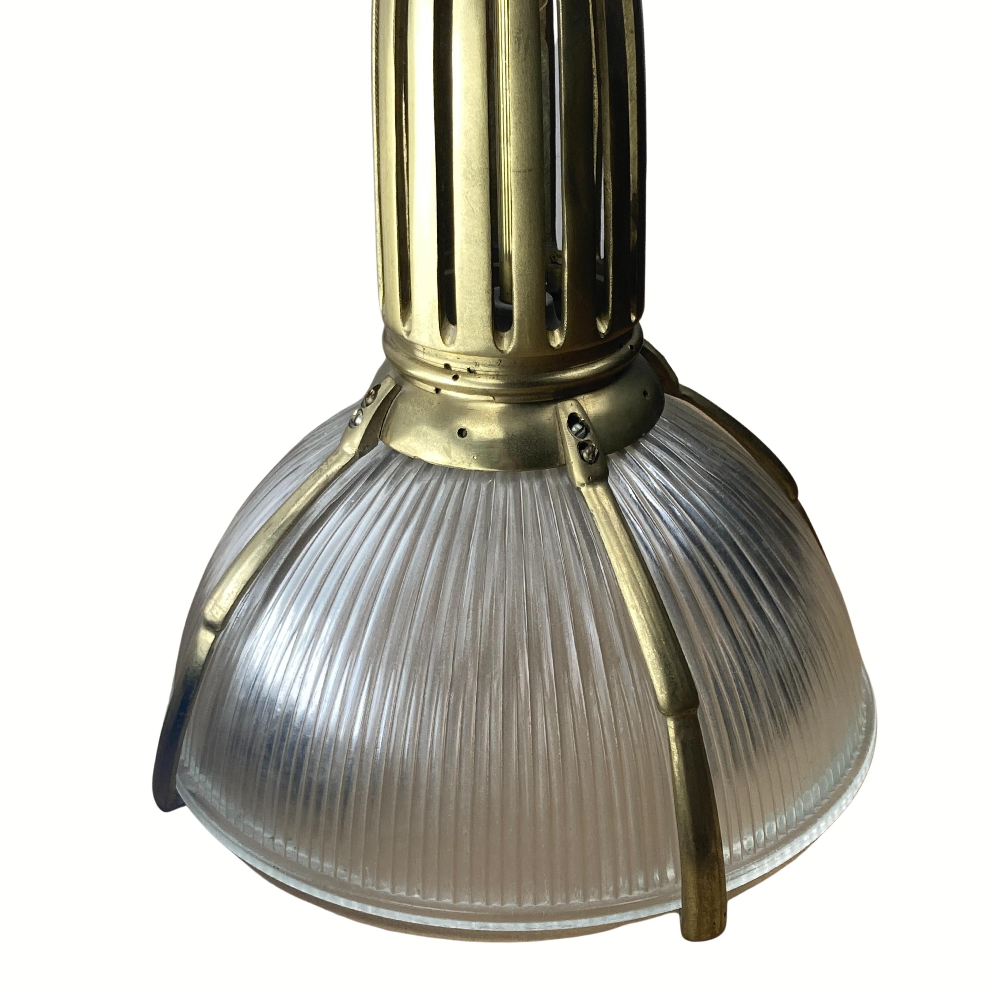 Art deco holophane cut glass and brass wall lamps, 1970