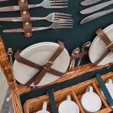 Picnic basket with white porcelain crockery