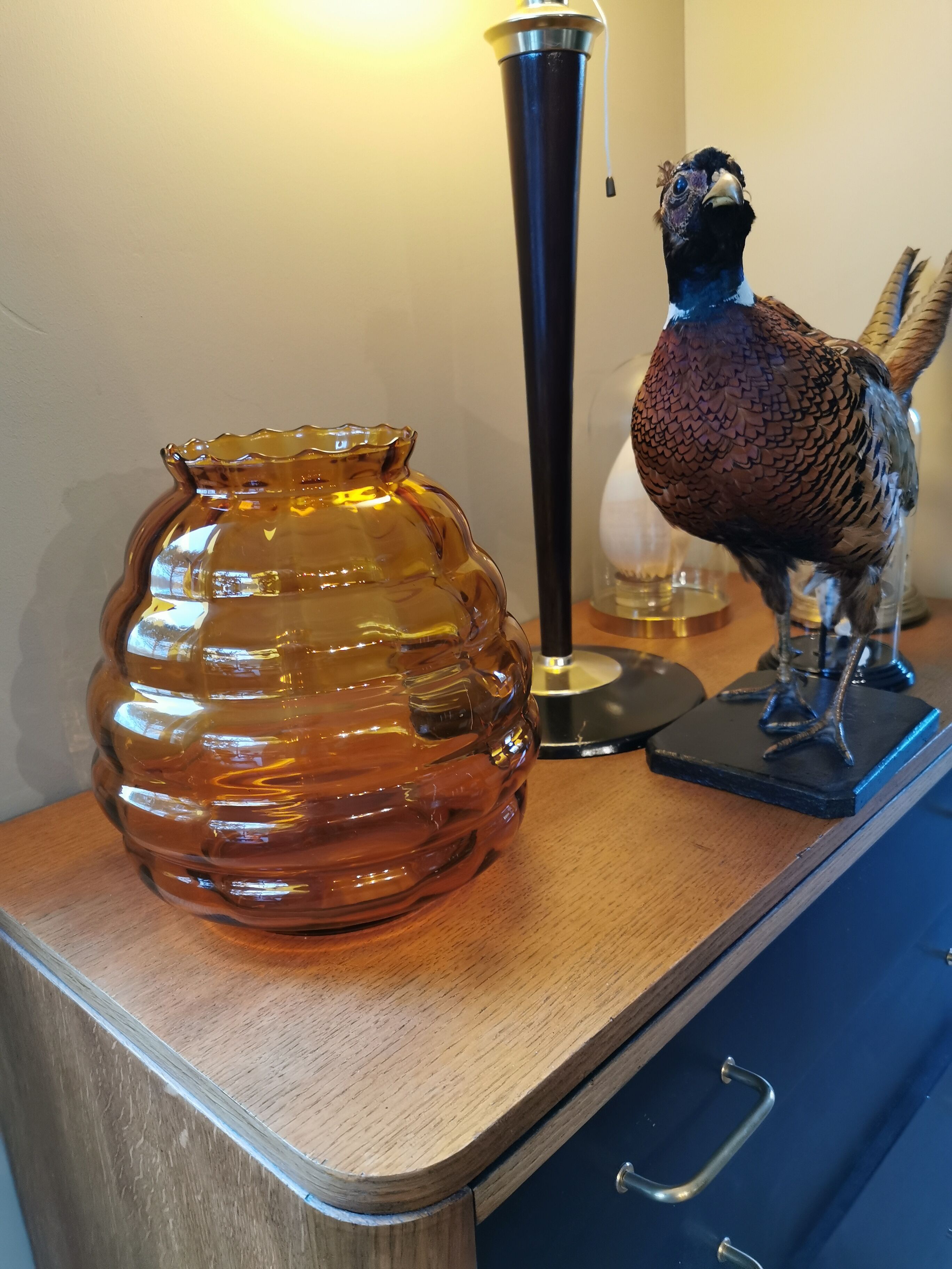 Vase ball vintage amber glass