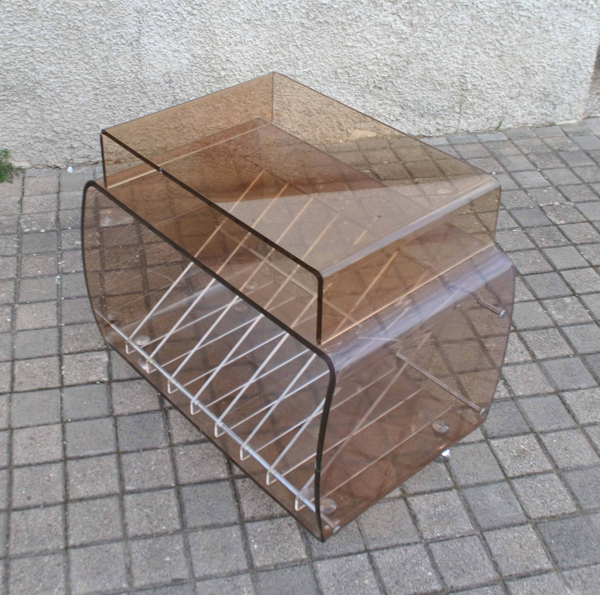 Vinyl trolley on wheels in lucite Modernist design Space-age 1970 MICHEL DUMAS