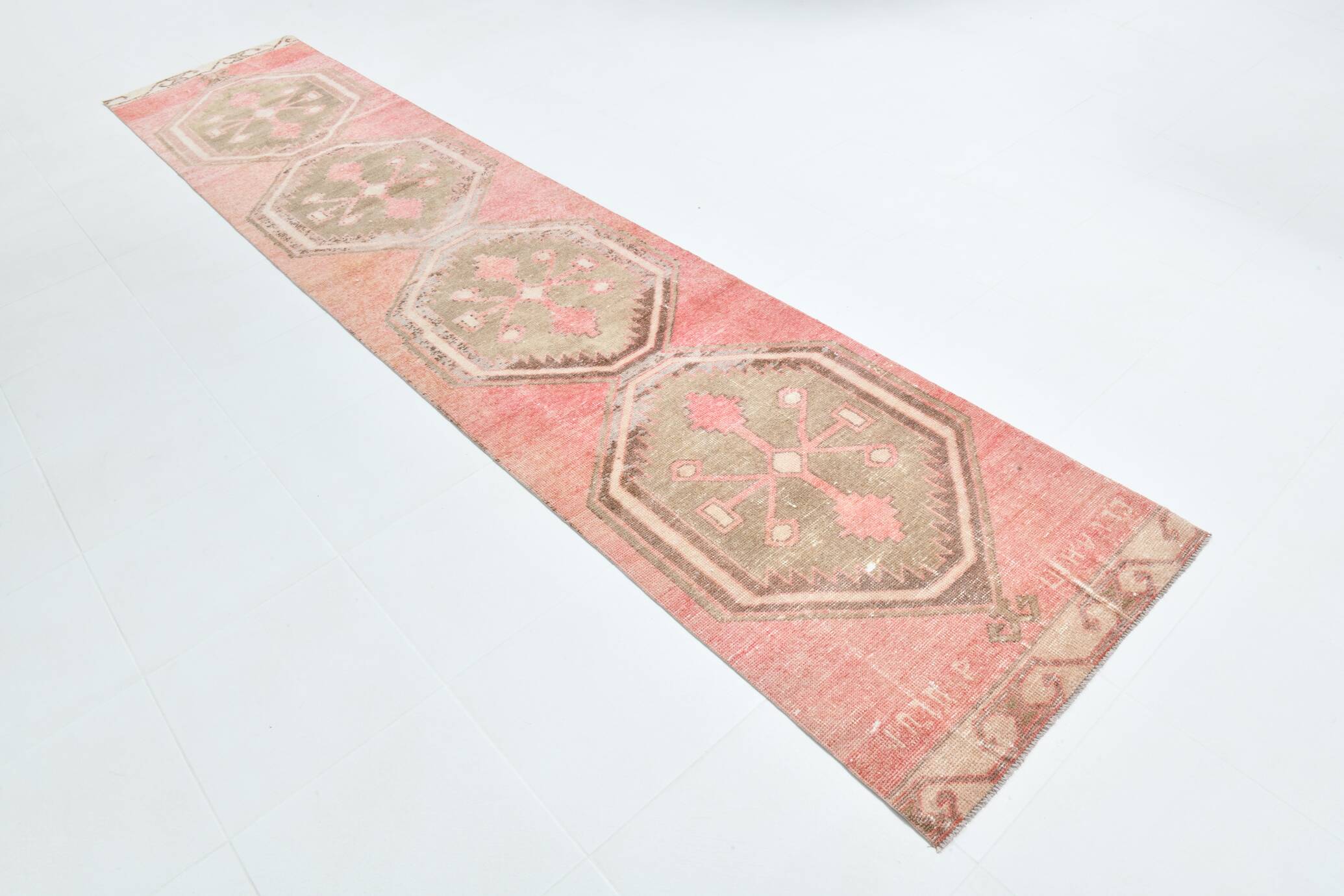 3x14 Runner Faded Pink Vinage Wool Runner Rug, 84x410