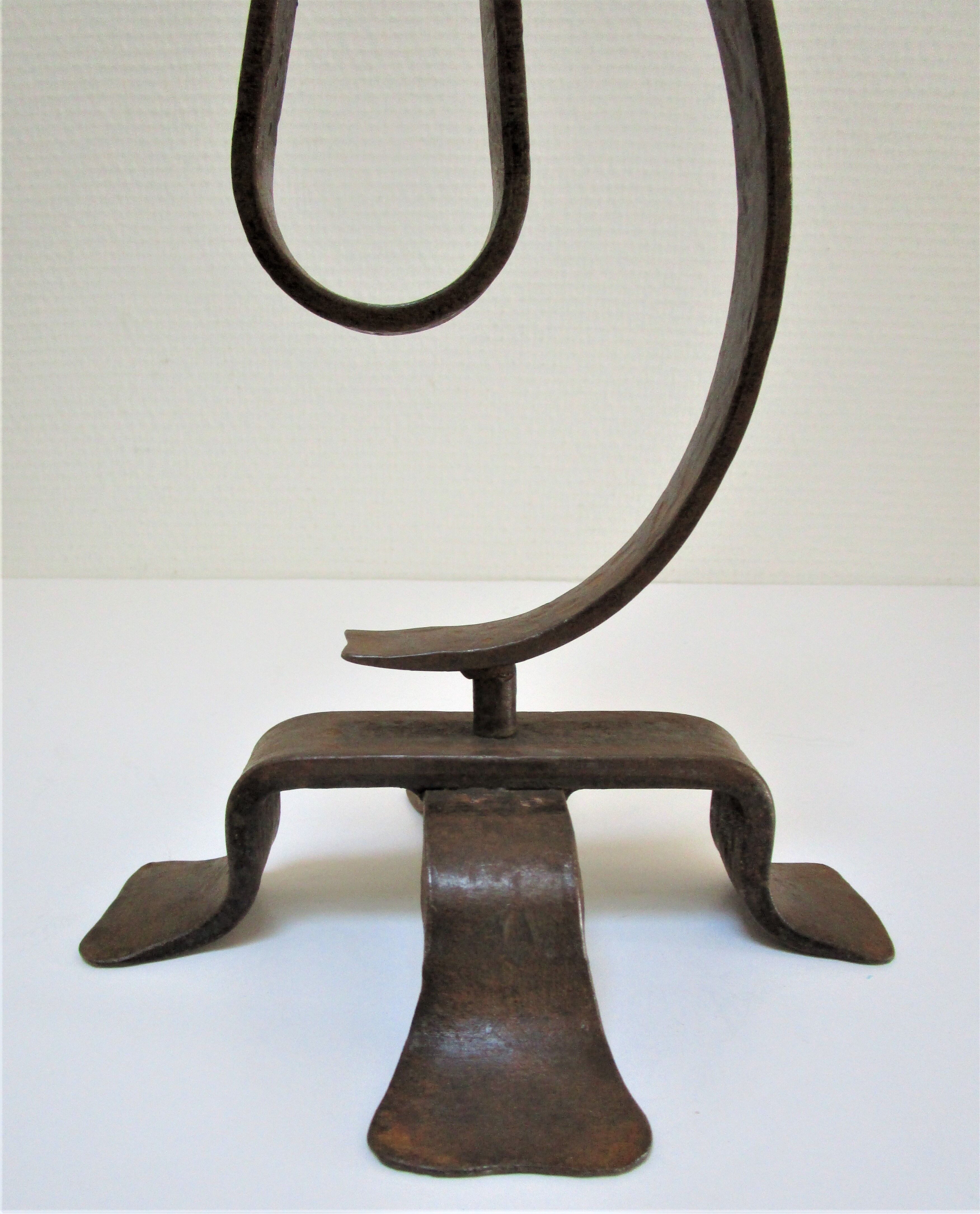 Brutalist candle holder wrought iron beaten patinated H. 37 cm