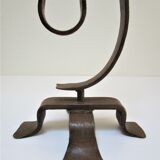 Brutalist candle holder wrought iron beaten patinated H. 37 cm