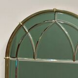 Vintage 1970s brass arched cathedral mirror – bevelled glass wall mirror