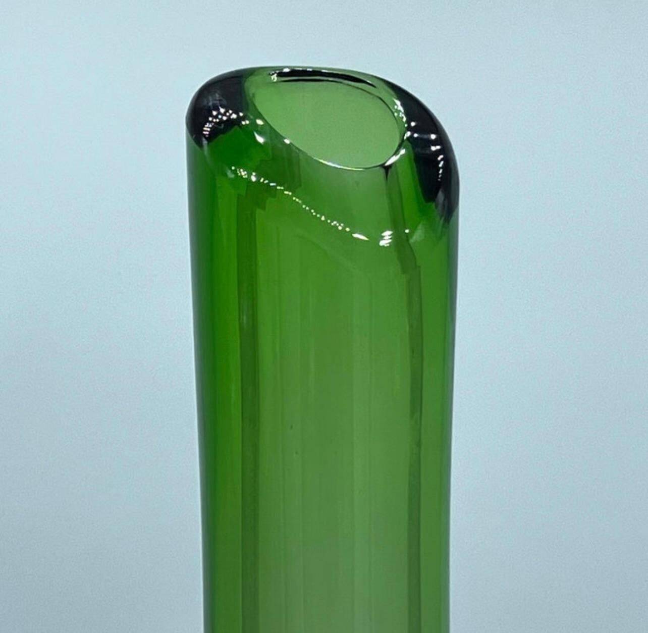 Vintage Big, Tall and Heavy Murano Vase in Green and Orange "Sommerso" Glass