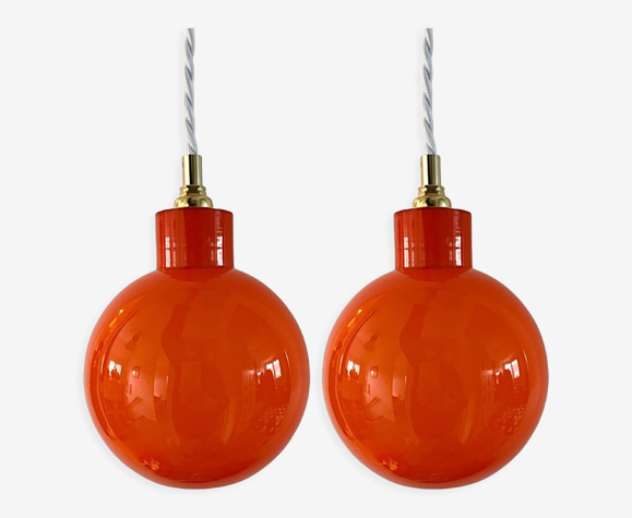 Lot de deux baladeuses vintage en opaline orange