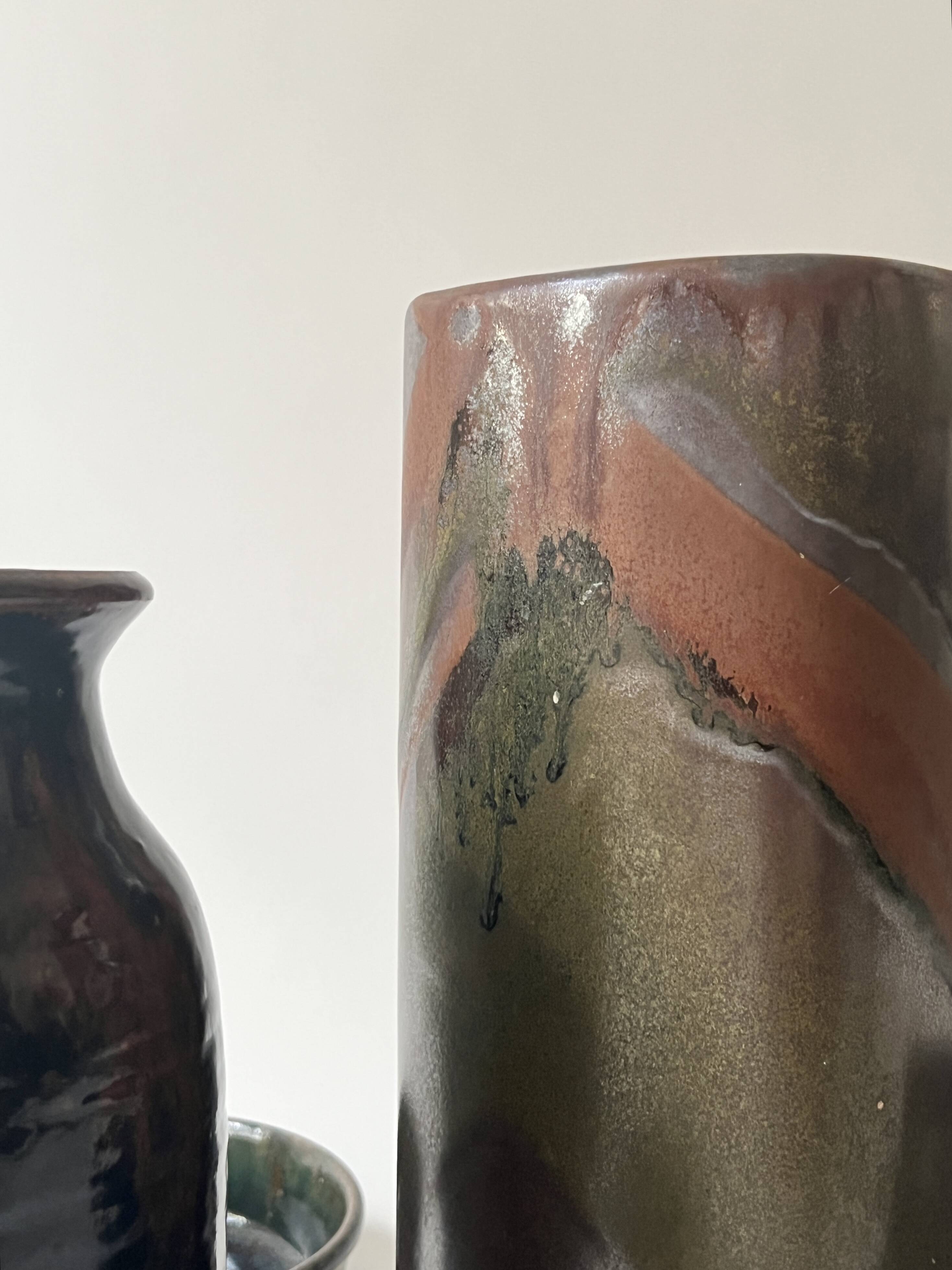 Large iridescent ceramic vase signed Jean Yves Lemonnier, France 1970