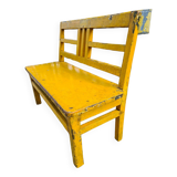 Banc d'écolier en bois jaune, années 60