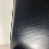 Post modern Memphis high back black leather stitched organic dining chairs, set of 6. Italy, 1980s