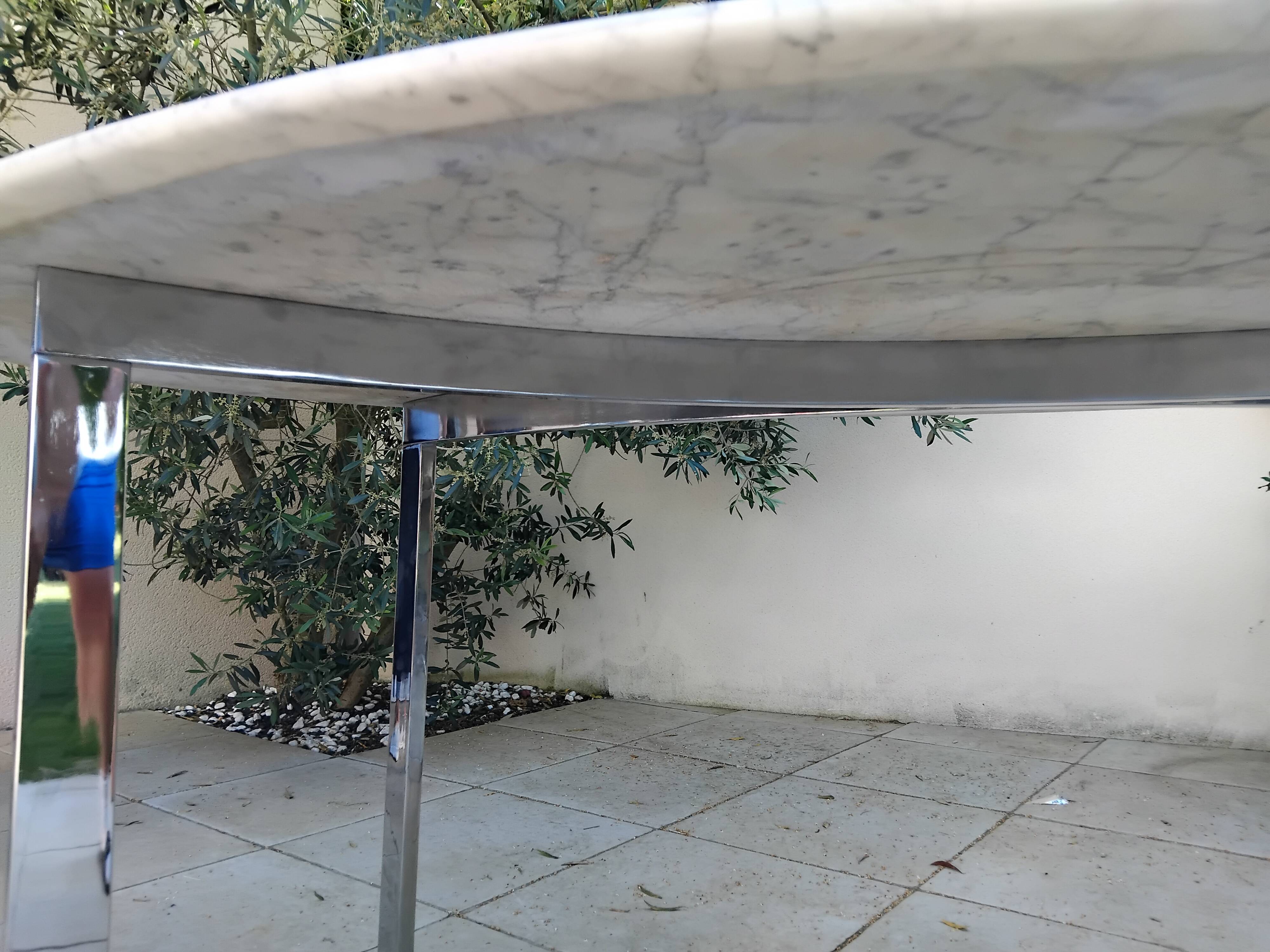 Carrara marble and chrome dining table, vintage Italy, 70s style