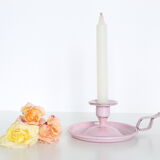 Pink cellar rat candleholder, enamelled metal, vintage