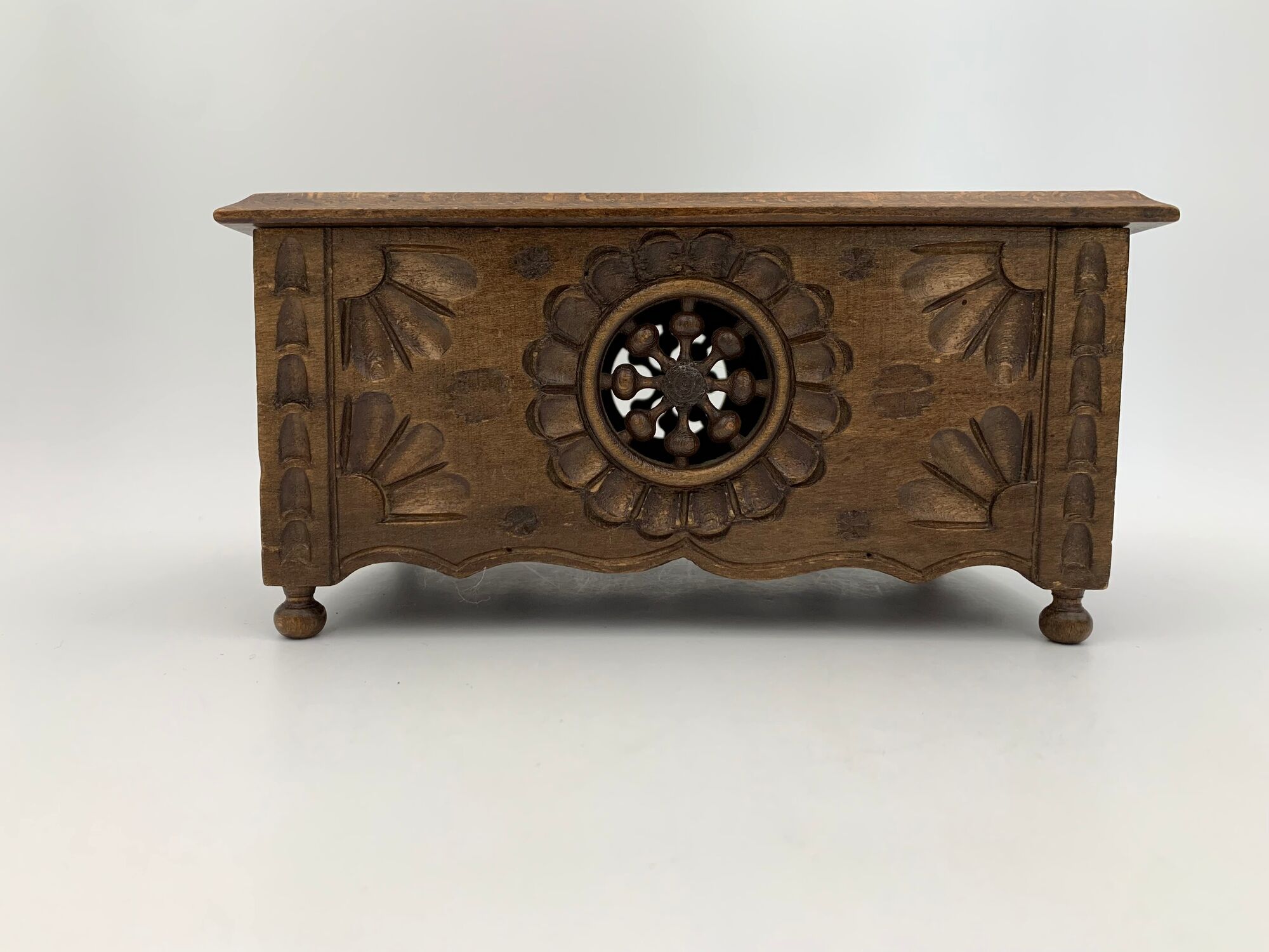 Vintage Breton box, carved wooden jewelry box
