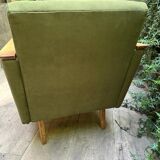 Fauteuil vintage vert olive restauré