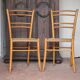 Pair of wooden chairs with vintage corded seats, vintage corded chair.