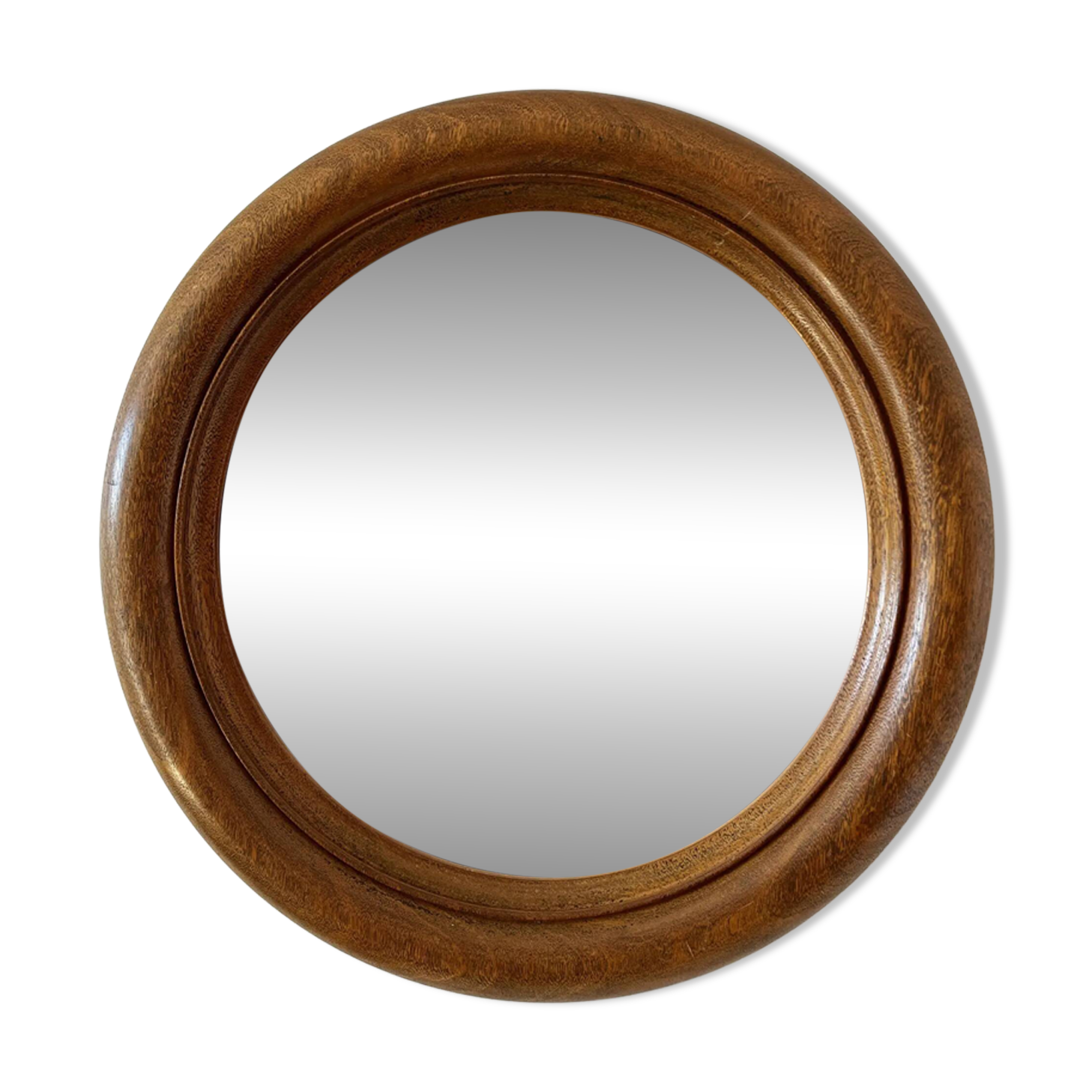 Large round antique solid wood mirror, 49cm