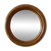 Large round antique solid wood mirror, 49cm