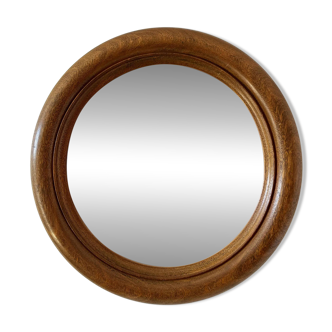 Large round antique solid wood mirror, 49cm