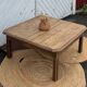 Large antique square coffee table with 1 drawer in solid raw wood