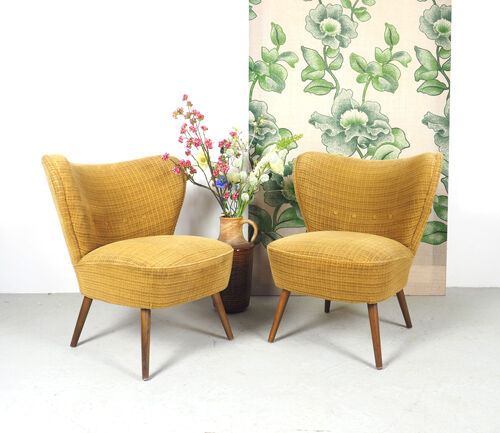 Lot de 2 fauteuils cocktail jaune ocre, 1950