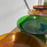 Set of 7 dishes in brown and green vintage glass