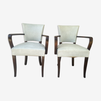 Paire de fauteuils bridge skai blanc, style art deco