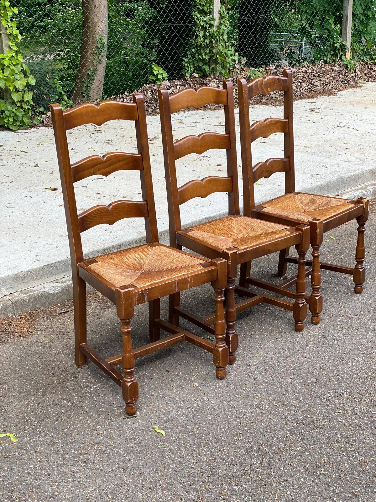 2 or 3 solid wood straw chairs, farmhouse style