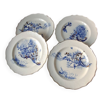 4 blue and gold plates