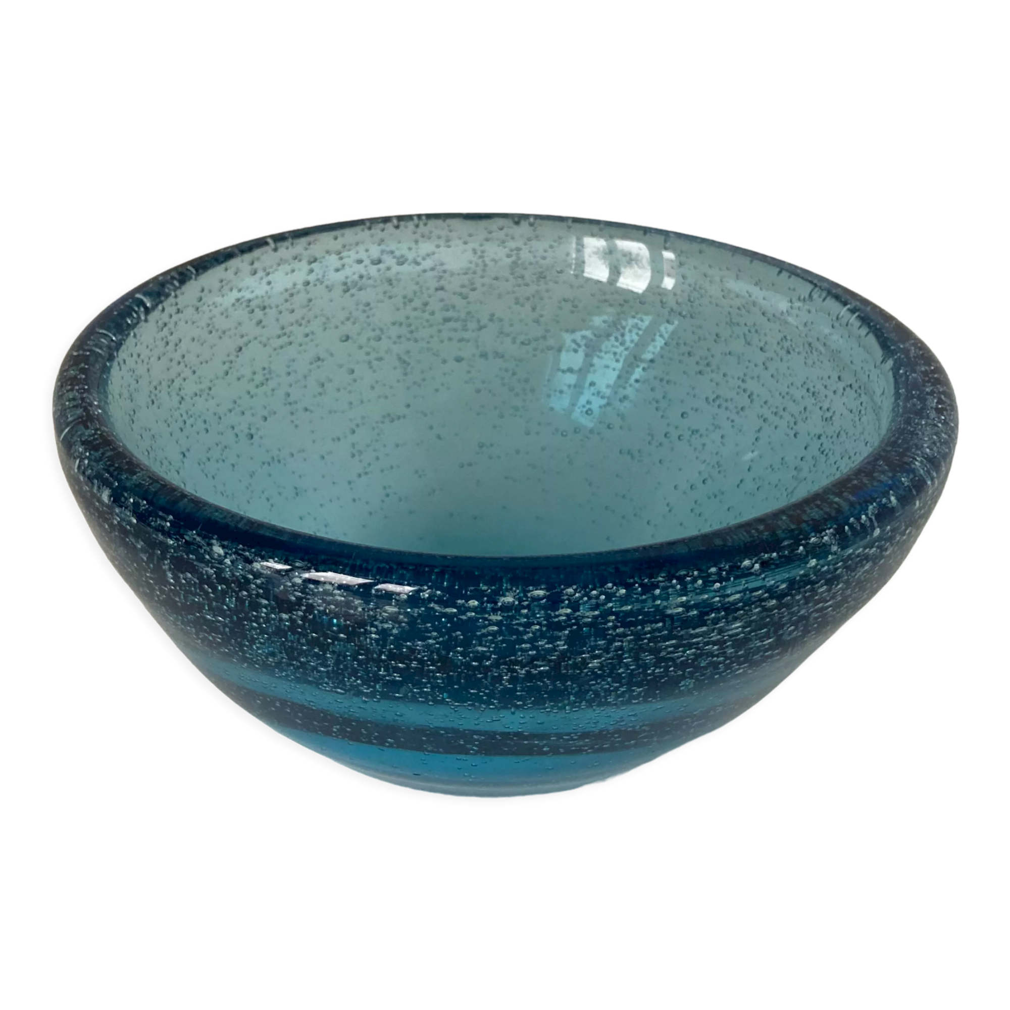 Beautiful and heavy blue bubbled glass cup