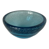 Beautiful and heavy blue bubbled glass cup